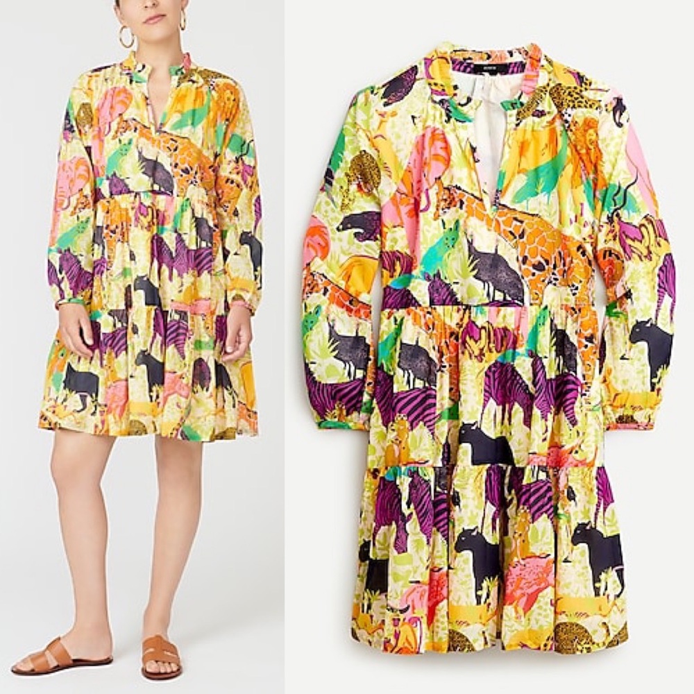 J. Crew Ratti Safari Animal Print Popover Dress - Picture 1 of 8